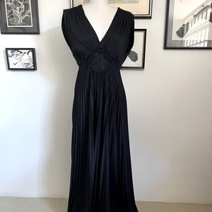 Vtg Black Jody T Crystal Pleated Glam Maxi Dress S/M